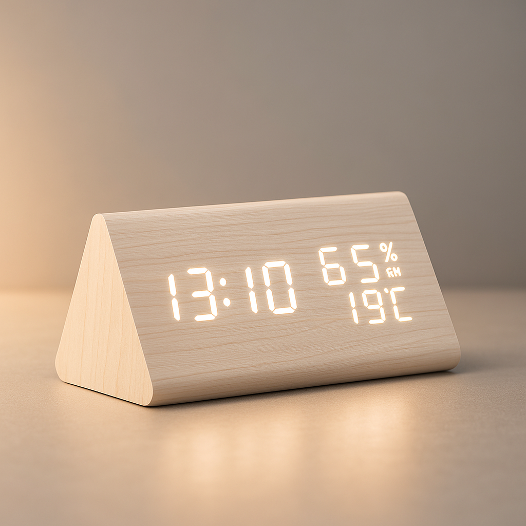 Digital väckarklocka med LED – Snygg trädesign och praktiska funktioner