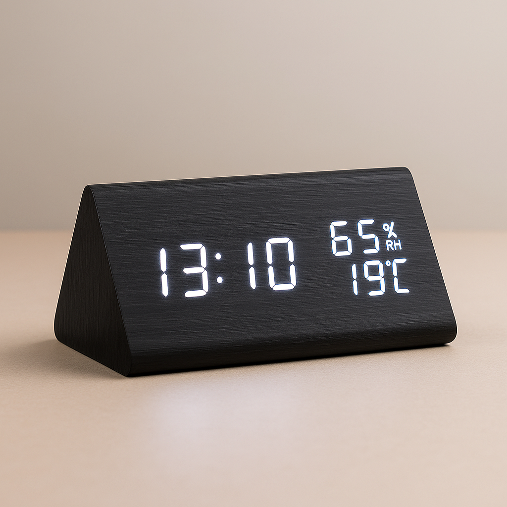 Digital väckarklocka med LED – Snygg trädesign och praktiska funktioner