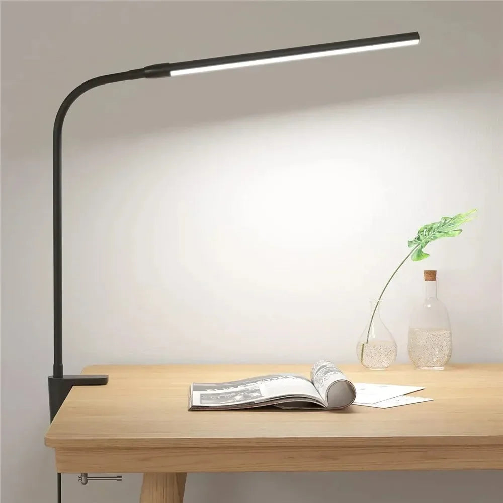 Flexibel LED-skrivbordslampa med dubbelt huvud och dimning