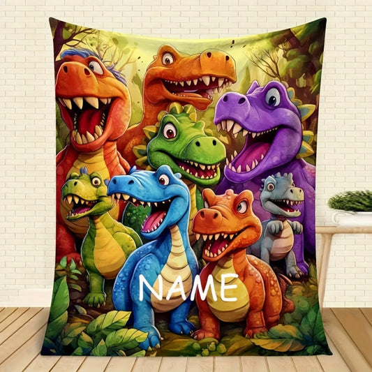 Personliggjort børne tæppe med dinosaur motiv