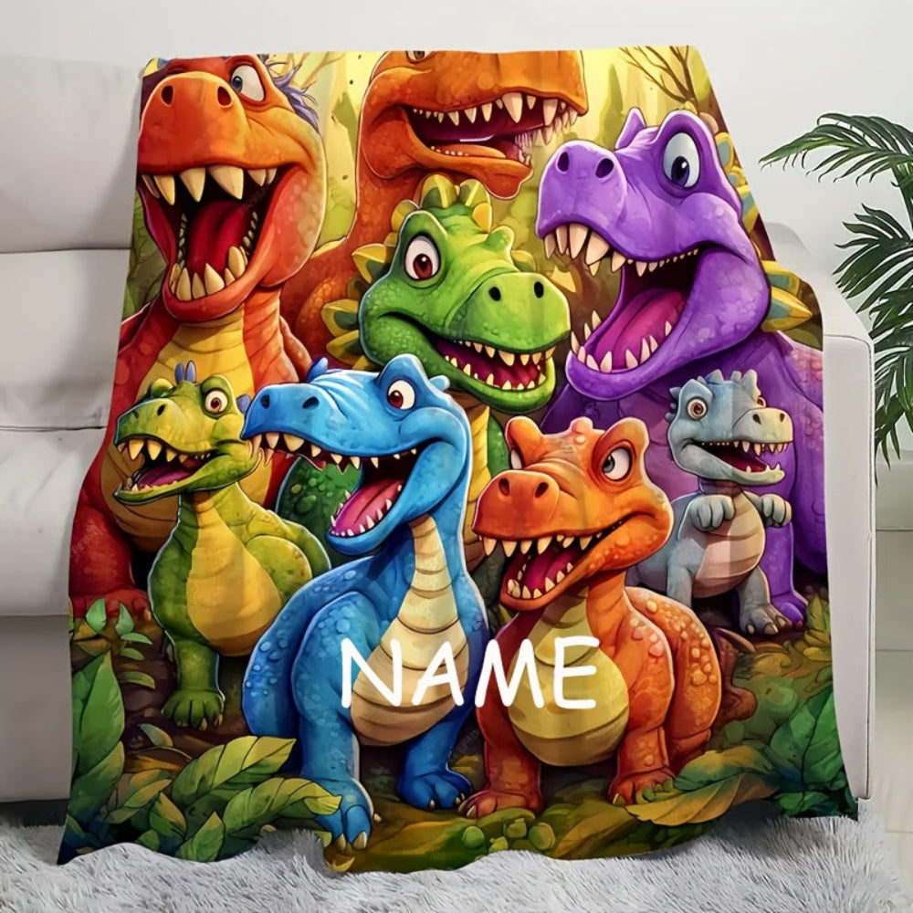 Personliggjort børne tæppe med dinosaur motiv