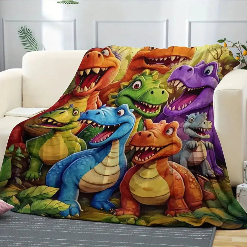 Mjuk barnpläd med dinosaurietyck – Färgstarkt mys
