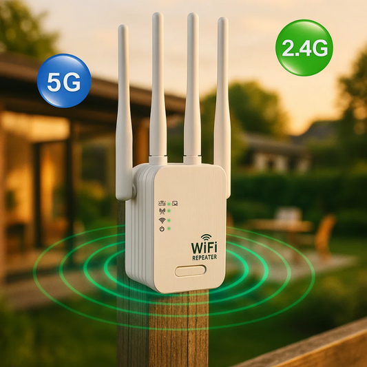Langdistance Udendørs WiFi Booster | Dual-Band, 1200Mbps Hastighed for Total Dækning i Have & Garage