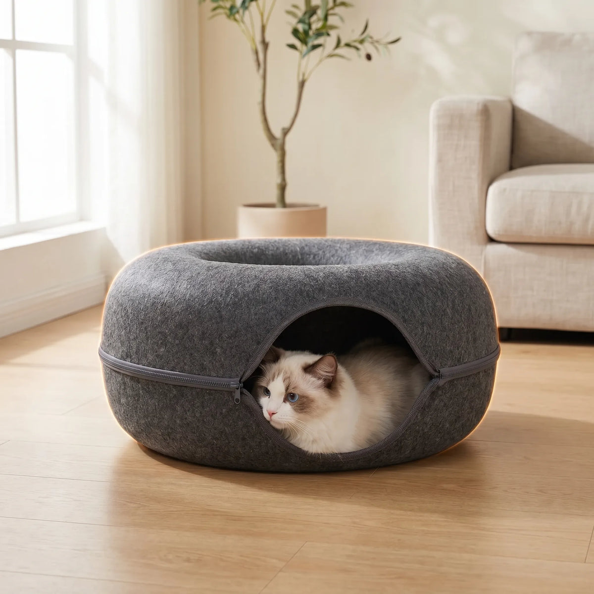 Tunnel-Bed til katte i donutform - Tunnest