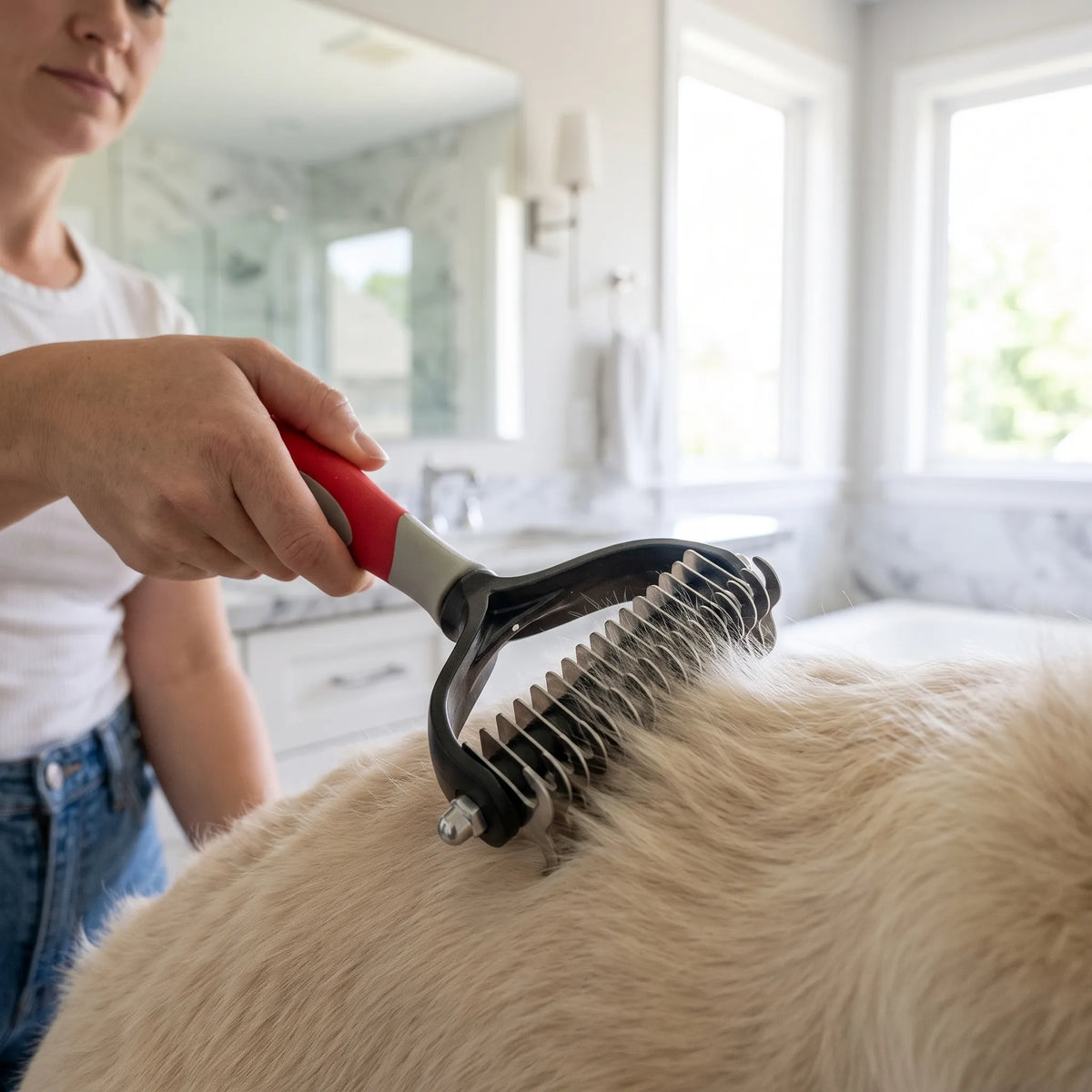 Dobbeltsidet underpelsbørste til hunde