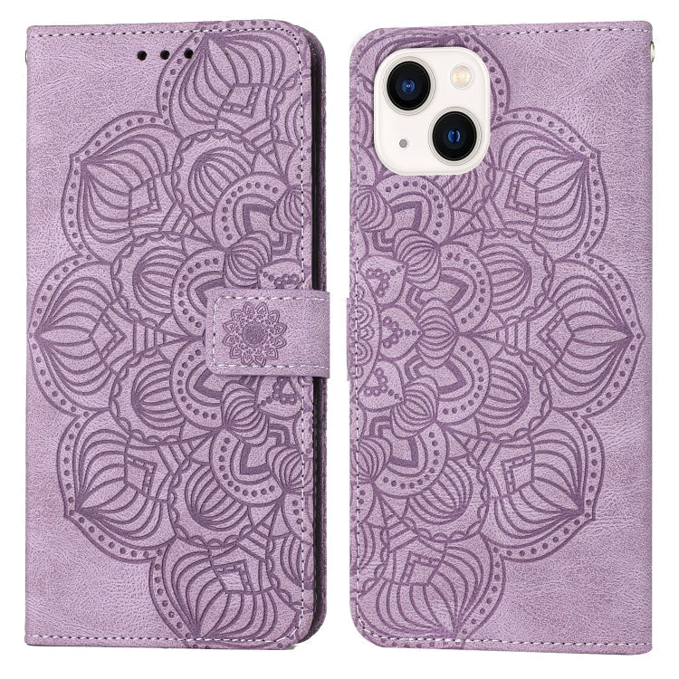 Elegant flip-læderetui med mandala-præg til iPhone 15 Plus