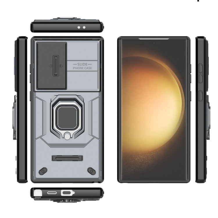 Samsung Galaxy S24 Ultra 5G Stöttåligt TPU + PC Telefonfodral med Hållare (Grå)