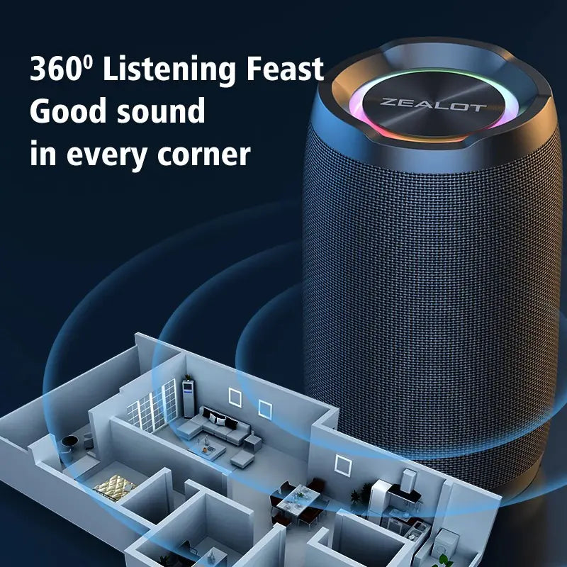 Zealot S49 Bluetooth Højttaler – 360° Lyd, 20W Effekt