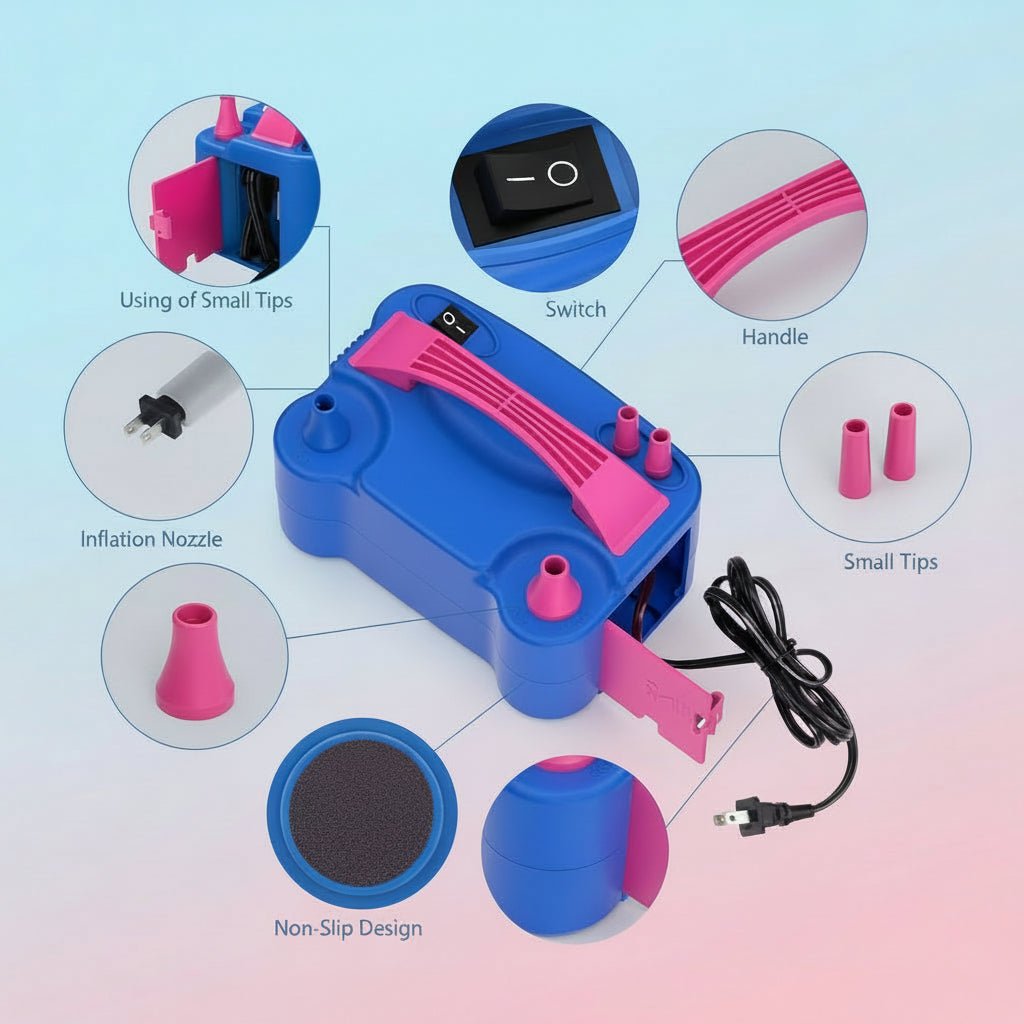 Elektrisk ballongpump med dubbla munstycken för snabb uppblåsning