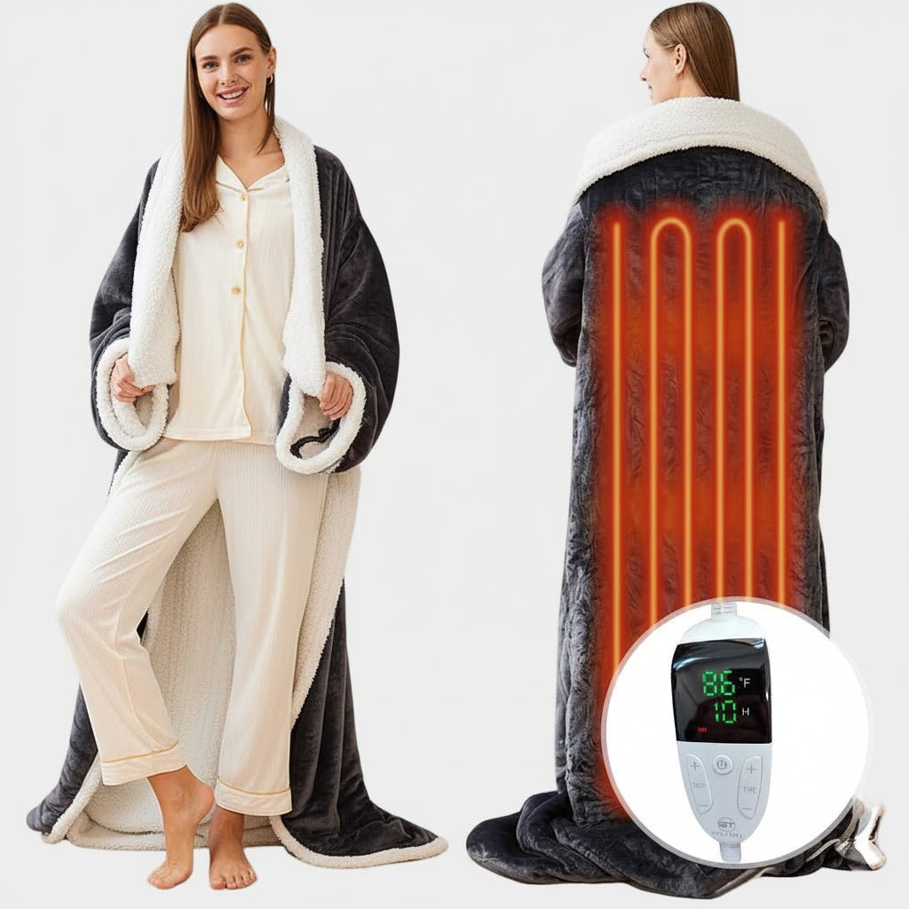 Bärbar Elektrisk Värmefilt i Mjuk Sherpa Fleece