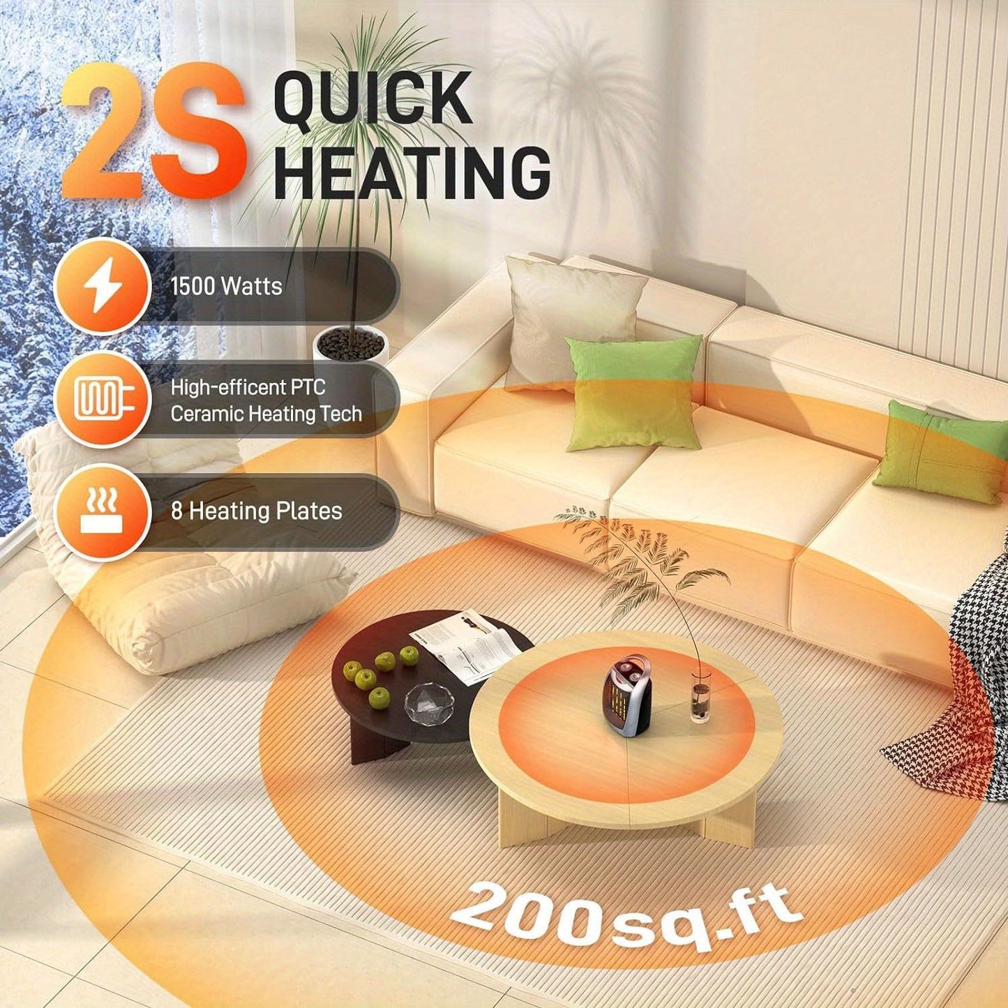 Kompakt Värmefläkt 1500W med Säkerhet och Låg Energiförbrukning