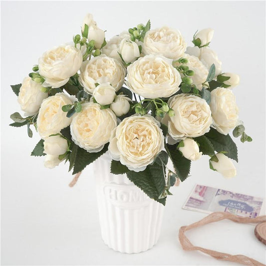 Elegant blomsterkomposition med pioner för heminredning – Viskostyg