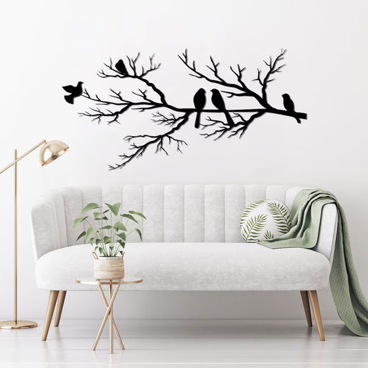 Naturinspireret Metal Vægkunst med Fugle - Tidløs Elegance