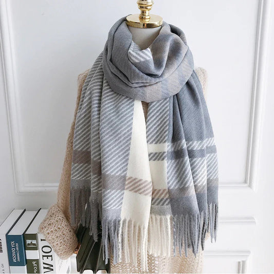 Varm pashminasjal med vintagemönster för kvinnor