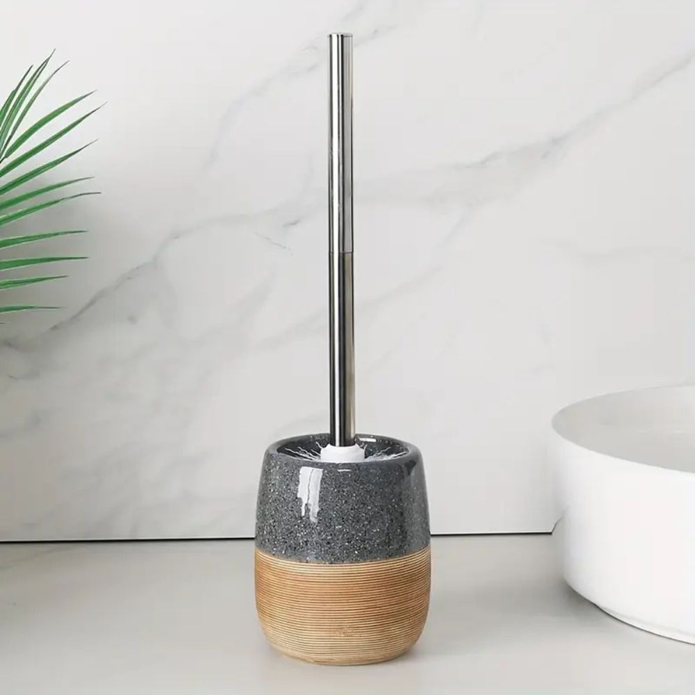 Elegant Toiletsæt: Keramisk Base & Rustfrit Stål Greb