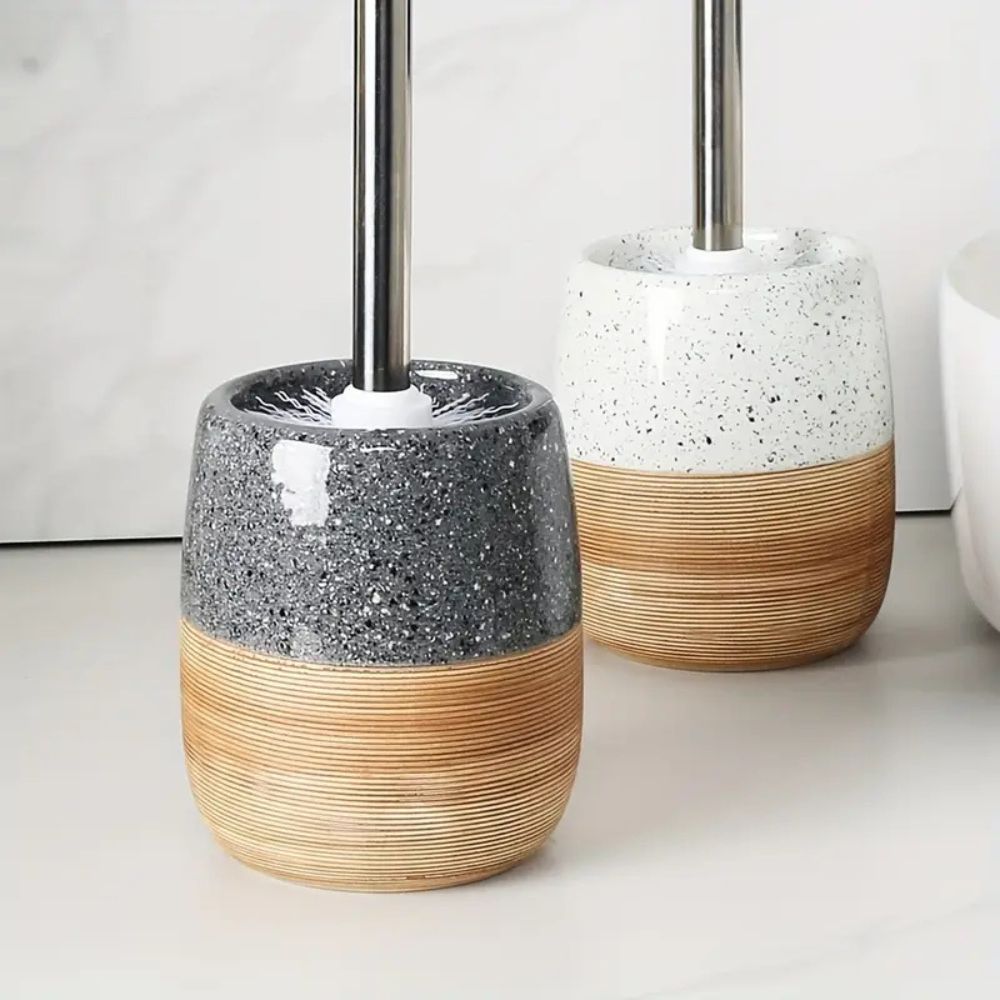 Elegant Toiletsæt: Keramisk Base & Rustfrit Stål Greb
