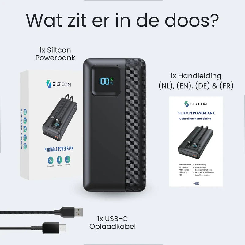 Kraftfull Powerbank 30000 mAh med LED-skärm och flera anslutningar