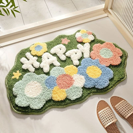 Absorberande badrumsmatta med blommönster, halkfri