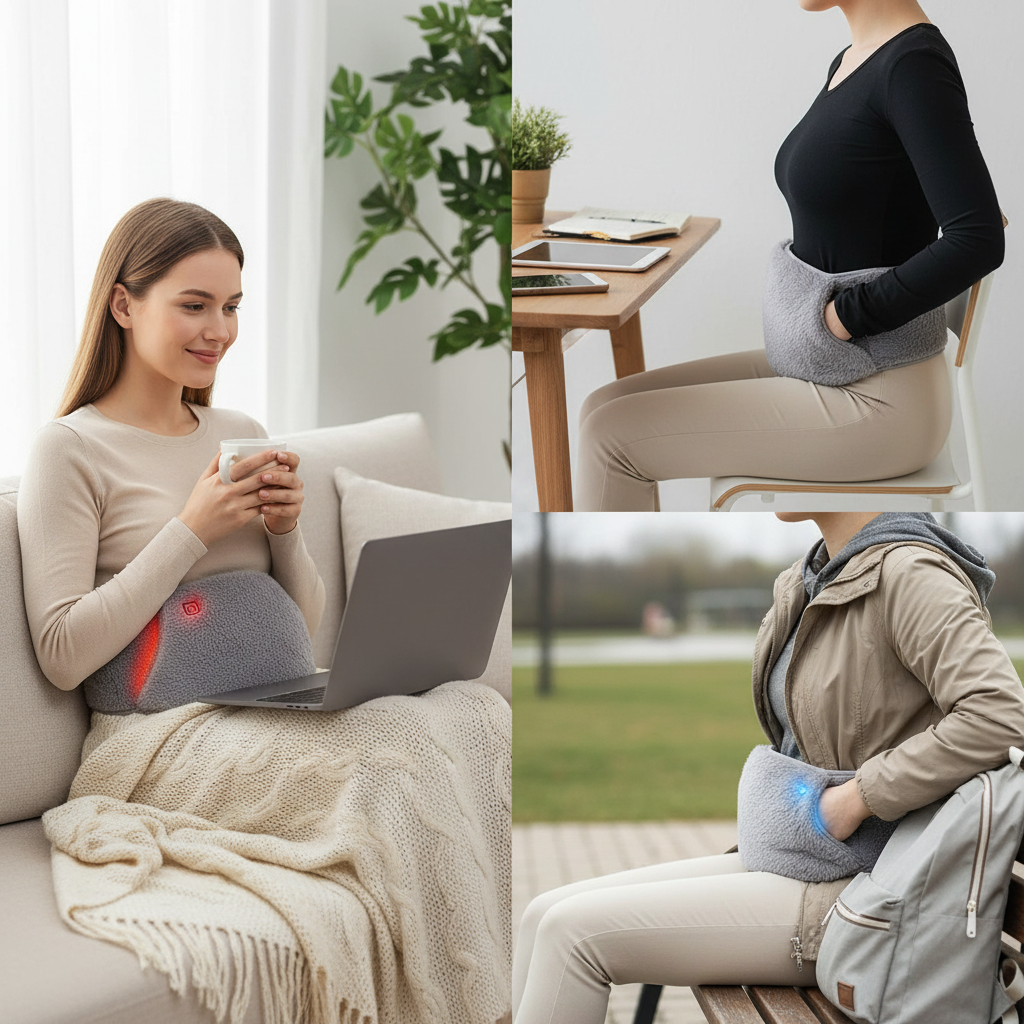 Grafen Värmebälte och USB Handvärmare | 3-nivåer Värmebehandling | Kristall-sammetslen | Bärbar Värmedyna för Mage, Ländrygg och Menstruation | Tvättbar