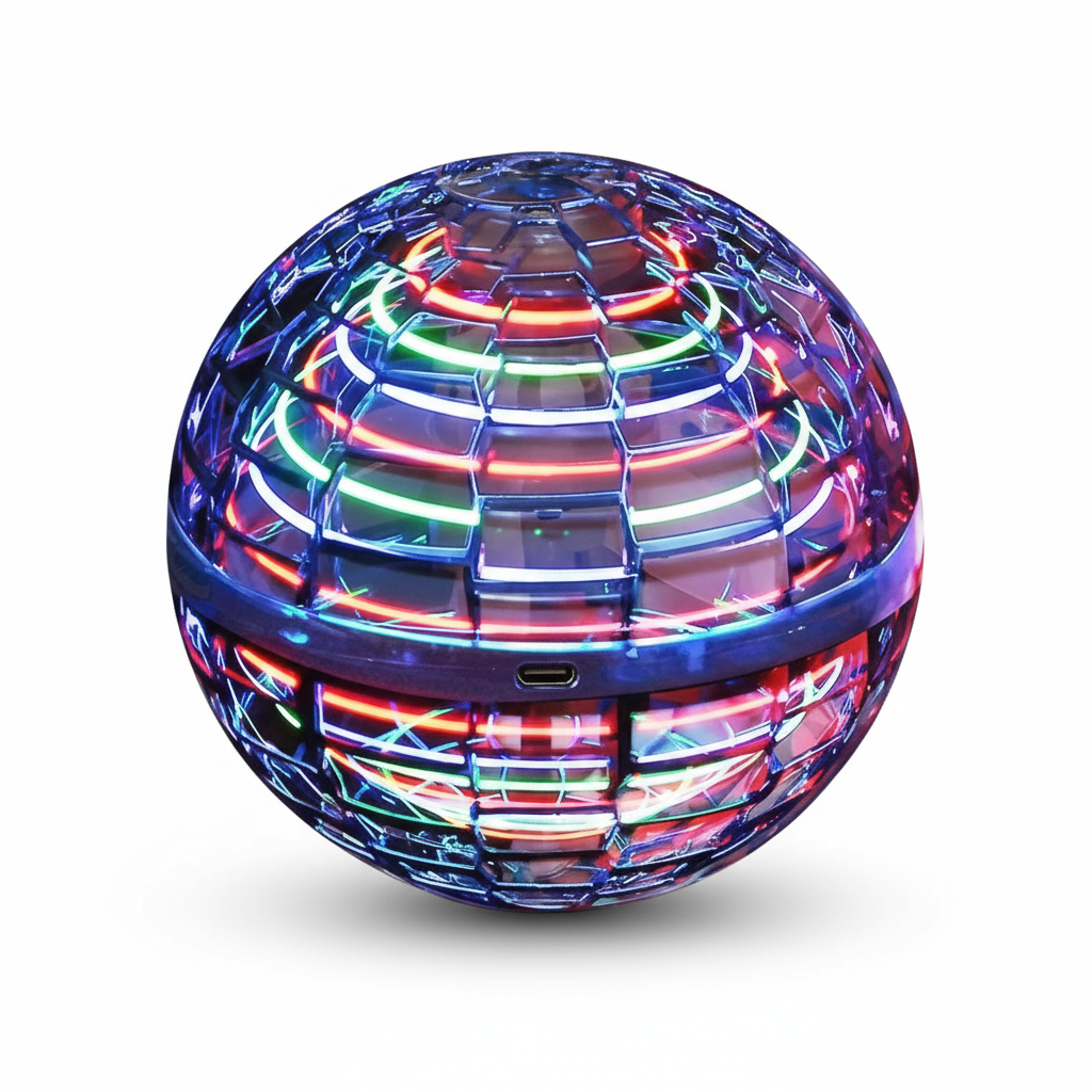 Flyvende Orb Bold - 360° Drivende Flyvemaskine med Intelligent Stabilisering - Slagfast Polypropylen - USB Hurtigopladning - LED Lys Effekter