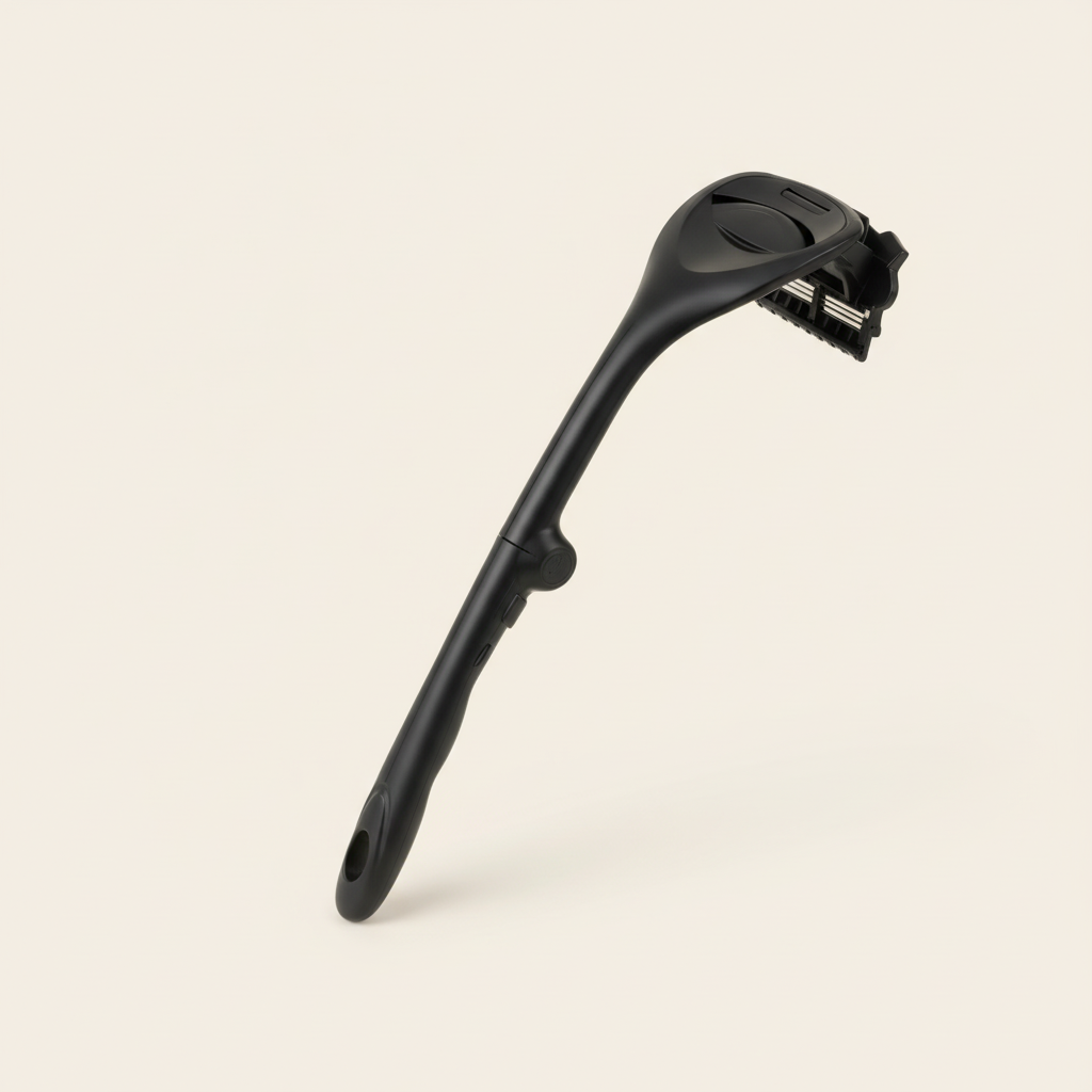 Ergonomisk rygbarber med 45 cm langt håndtag - dobbeltbladssystem i rustfrit stål - mat finish for optimal kontrol