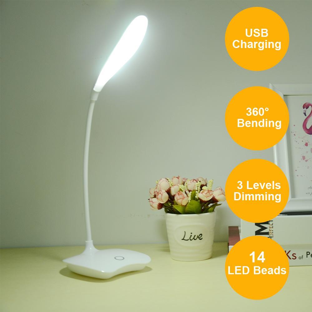 Flexibel 14 LED Golvlampa med Touchkontroll, 3 Ljusinställningar, USB Uppladdningsbar Läslampa för Sovrum