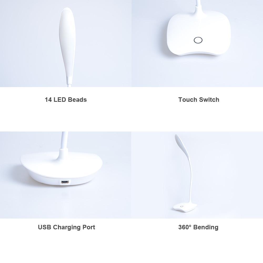 Flexibel 14 LED Golvlampa med Touchkontroll, 3 Ljusinställningar, USB Uppladdningsbar Läslampa för Sovrum