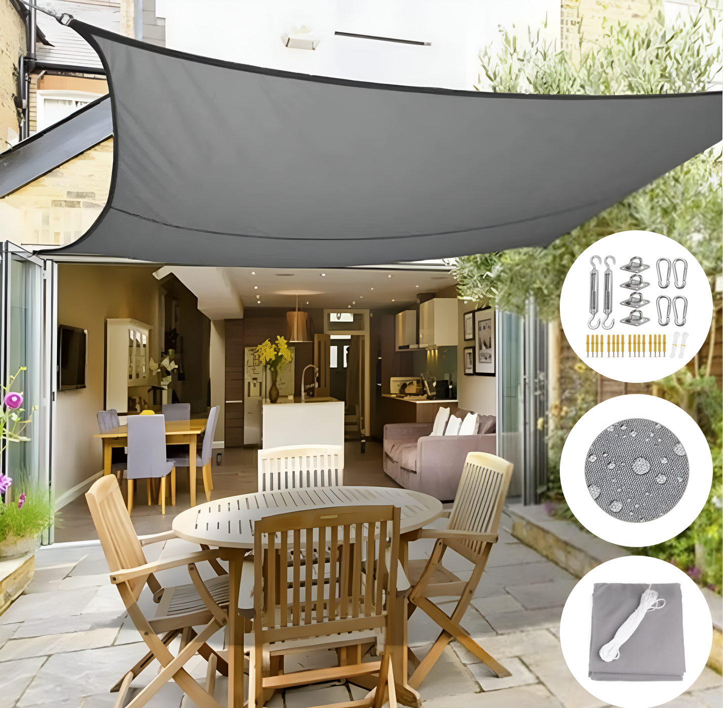 Vandafvisende solsejl i trekant- eller firkantform til balkon og terrasse