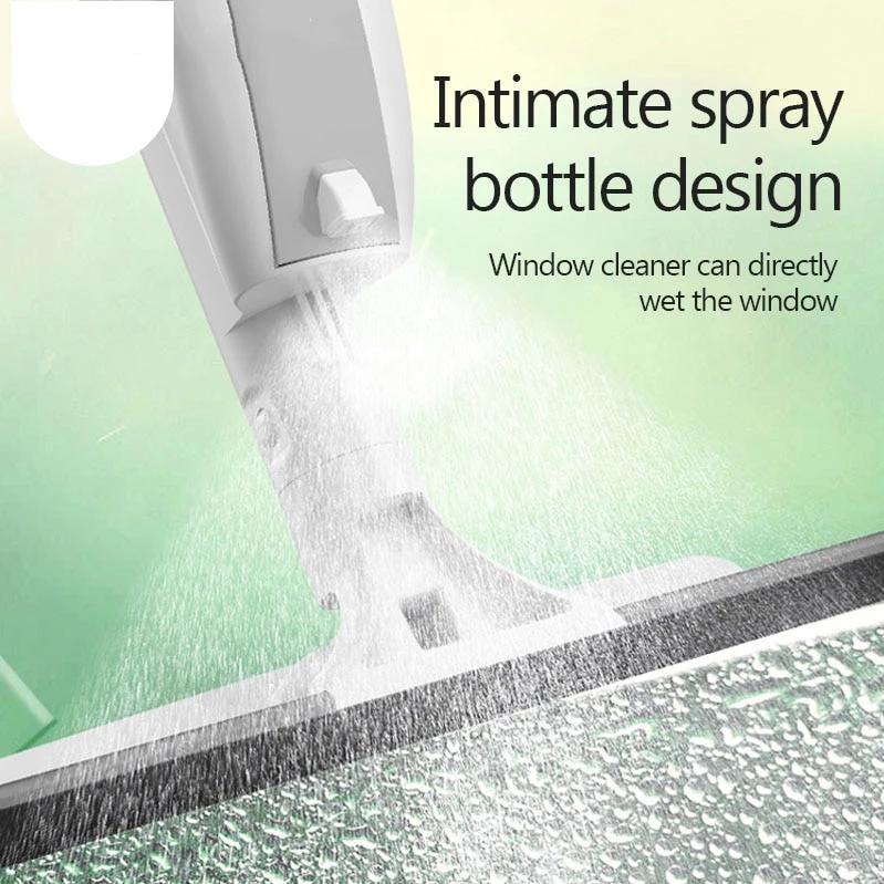 Glasrenser med vand spray og lang aluminiumshåndtag, børste og klud kombi