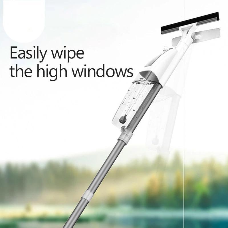 Glasrenser med vand spray og lang aluminiumshåndtag, børste og klud kombi