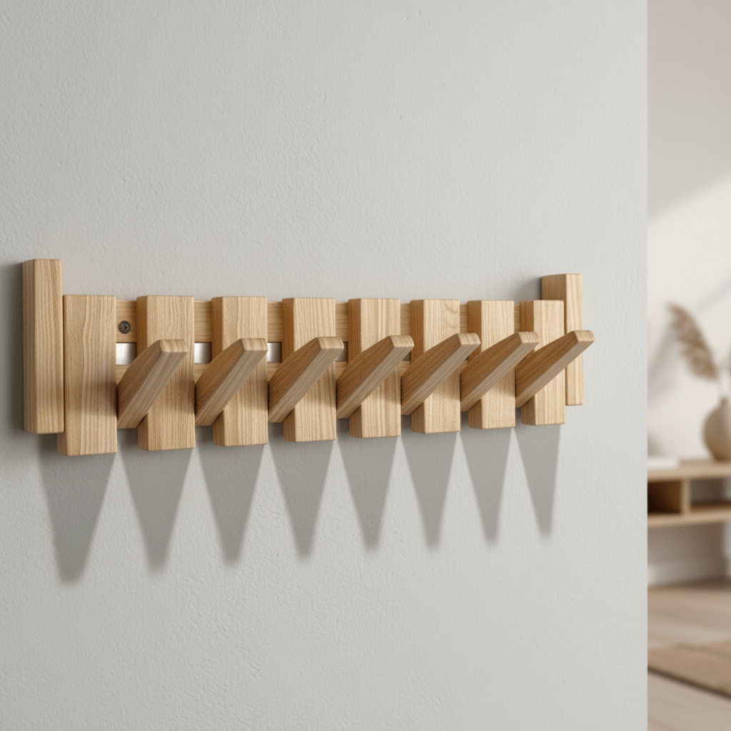 Elegant väggmonterad klädhängare i trä – Platsbesparande design