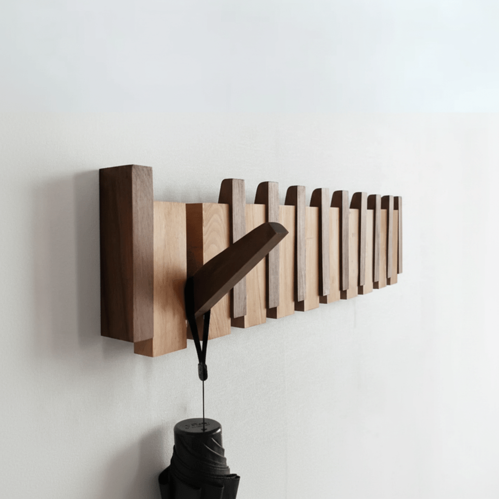 Elegant väggmonterad klädhängare i trä – Platsbesparande design