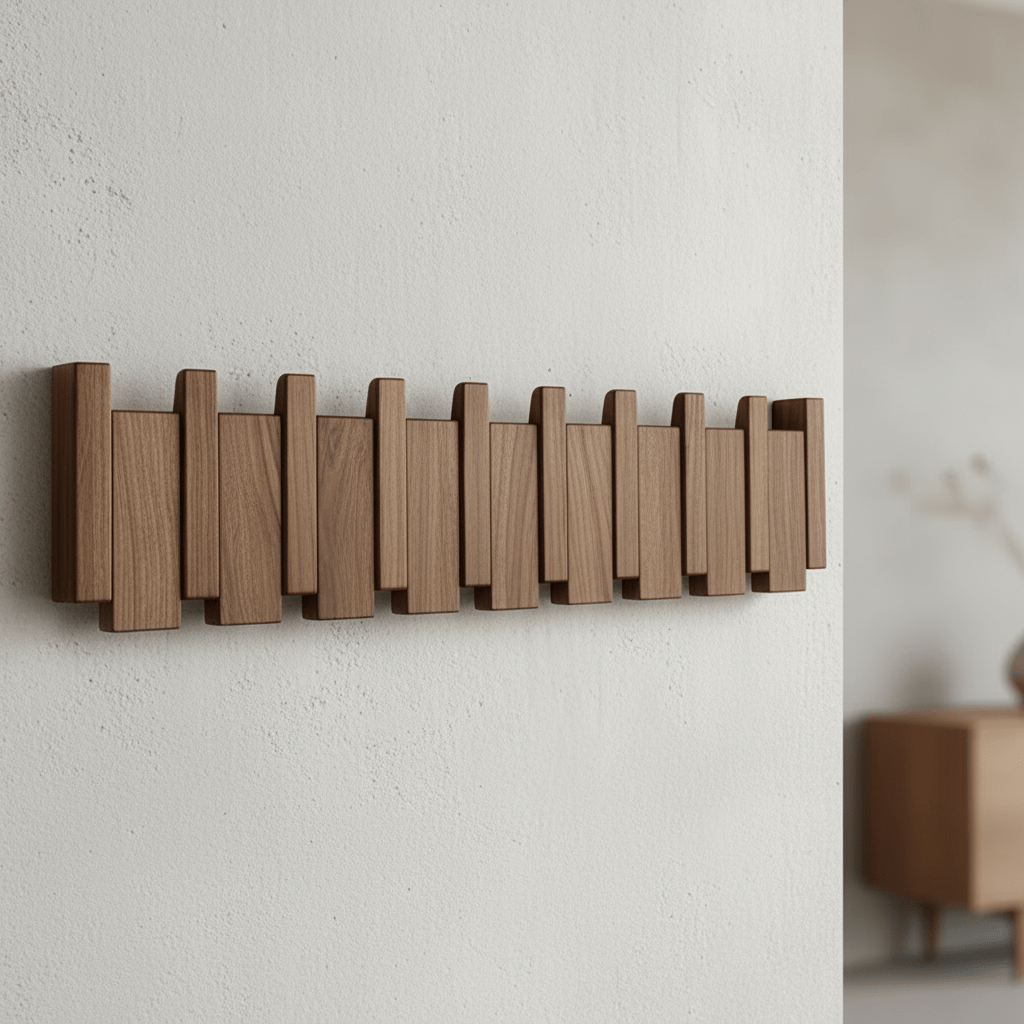 Elegant väggmonterad klädhängare i trä – Platsbesparande design