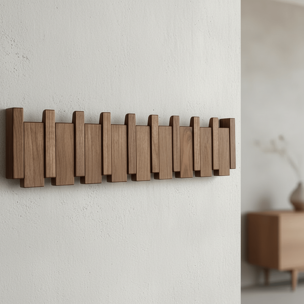 Elegant väggmonterad klädhängare i trä – Platsbesparande design
