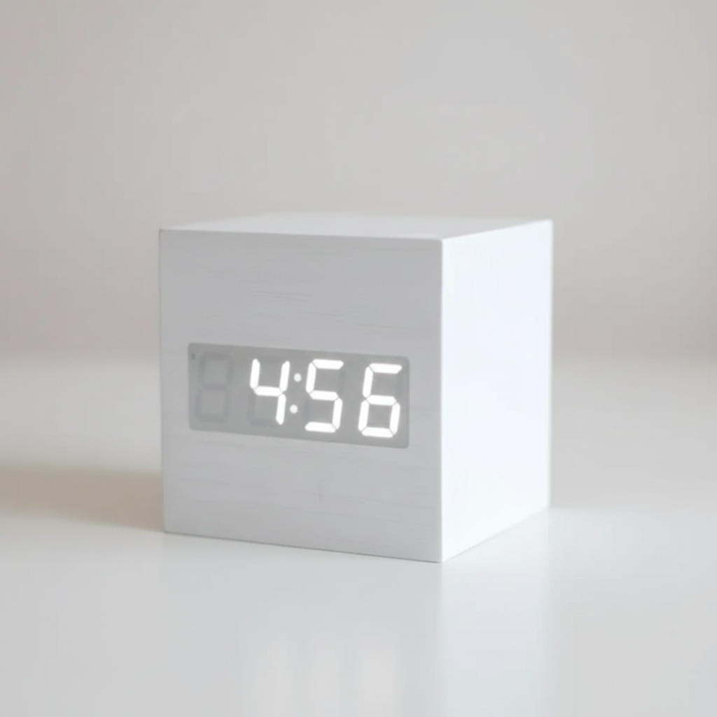 Digital bordsklocka i trälook med minimalistisk design