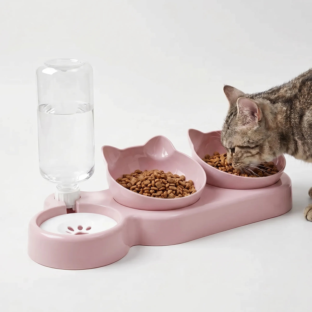 Skrå 3-i-1 Foderskål med Vanddispenser - Pawstation