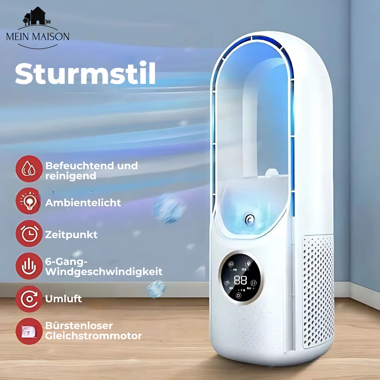 Smart AirCooler | Bærbar Ventilator Uden Blade | 6 Hastigheder | Støjsvag & Timer | Luftfugter