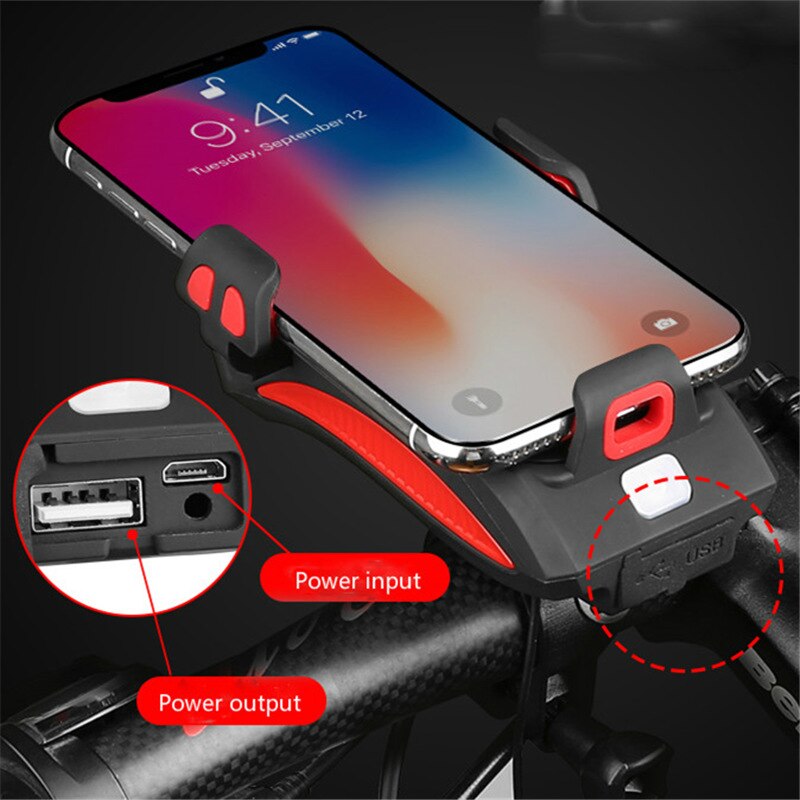 Cykelholder 4 i 1 til Telefon, Powerbank, Lys og Højttaler