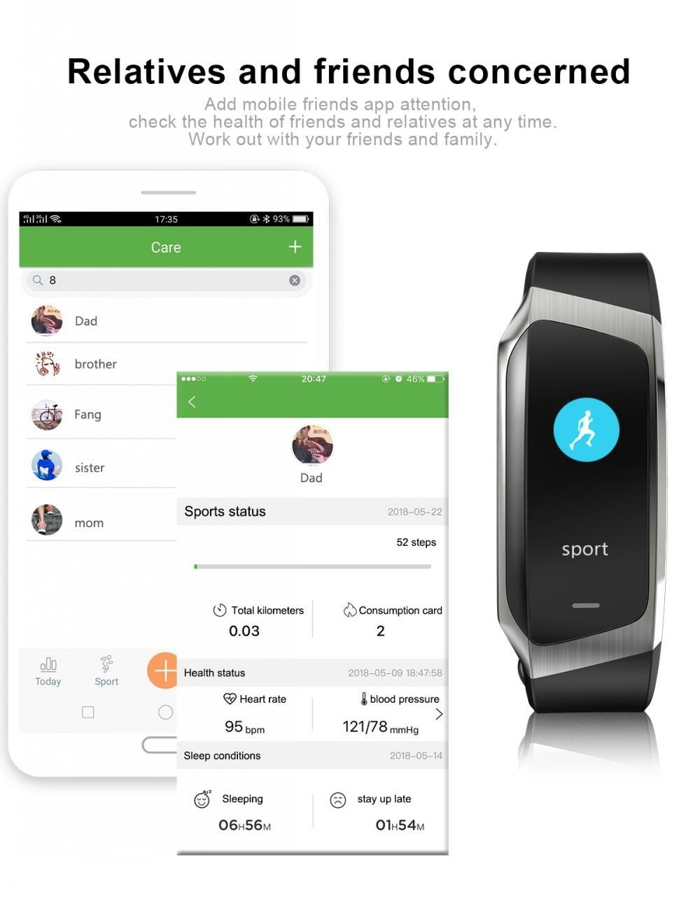 Fitband Smartwatch med Vattentålighet, Puls, Blodtryck och Syrenivåmätare