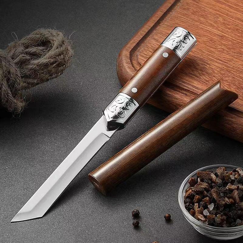 Håndlavet japansk-inspireret utility kniv med trækahåndtag
