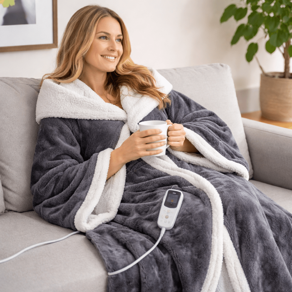 Bärbar Elektrisk Värmefilt i Mjuk Sherpa Fleece
