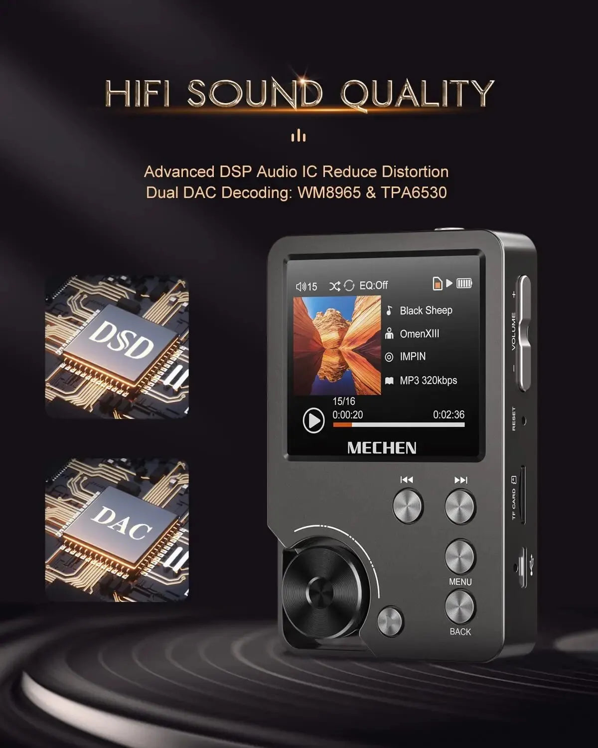 HiFi MP3 Afspiller MECHEN-M30 – Tab med 64GB, understøtter op til 256GB