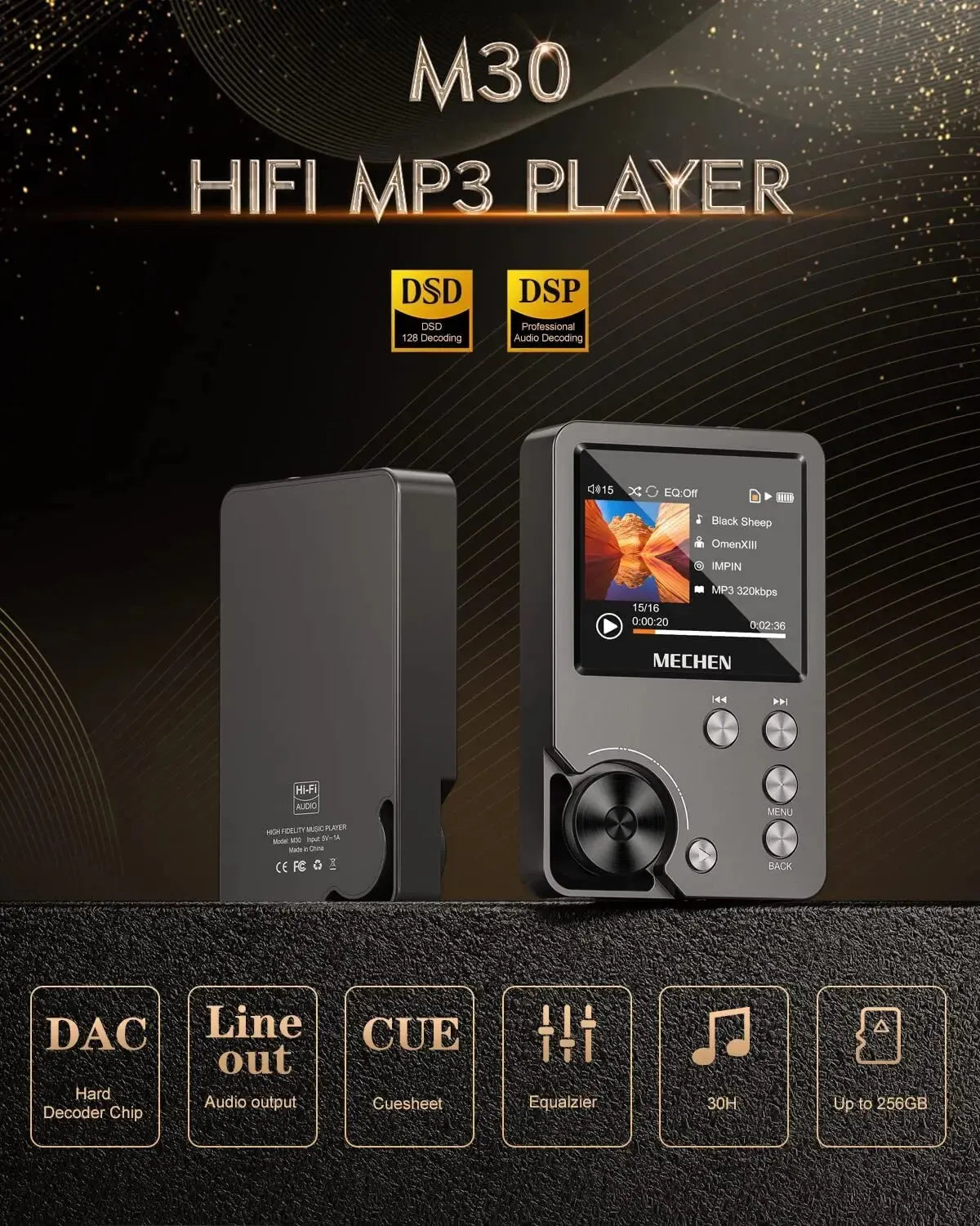 HiFi MP3 Afspiller MECHEN-M30 – Tab med 64GB, understøtter op til 256GB