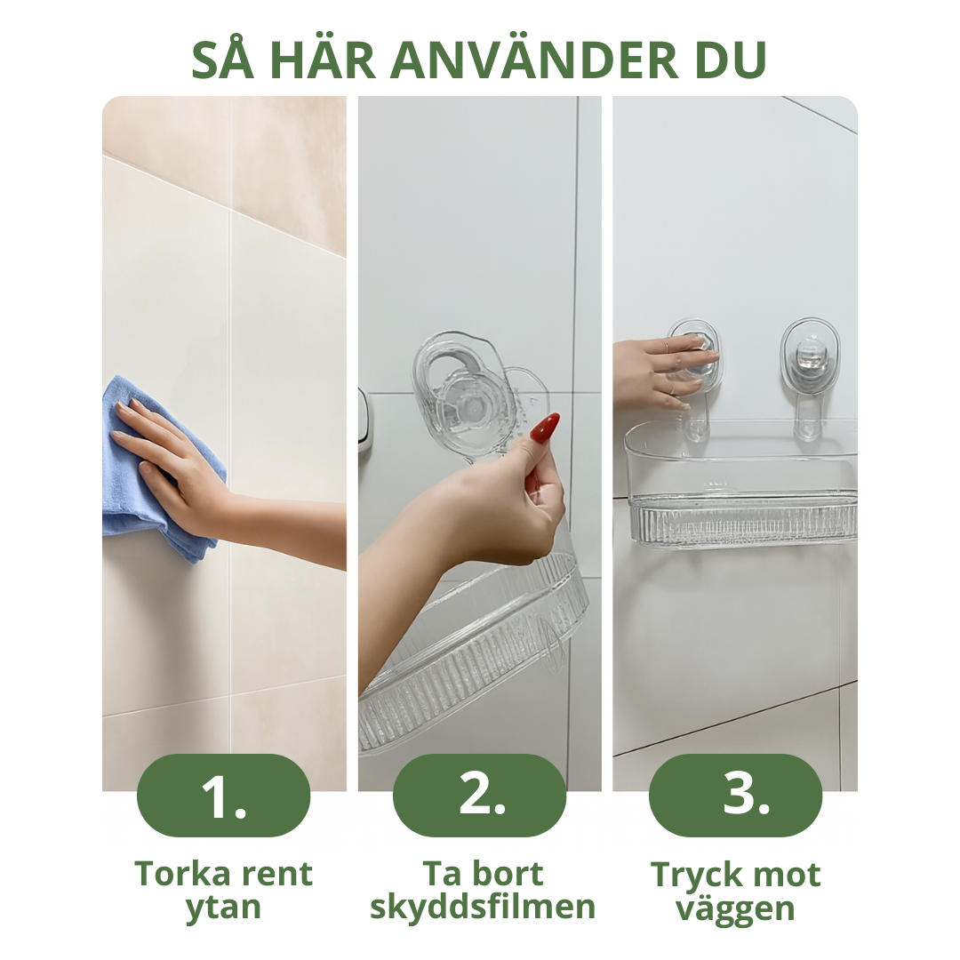 Självhäftande hylla för badrum – Ingen borrning, enkel montering