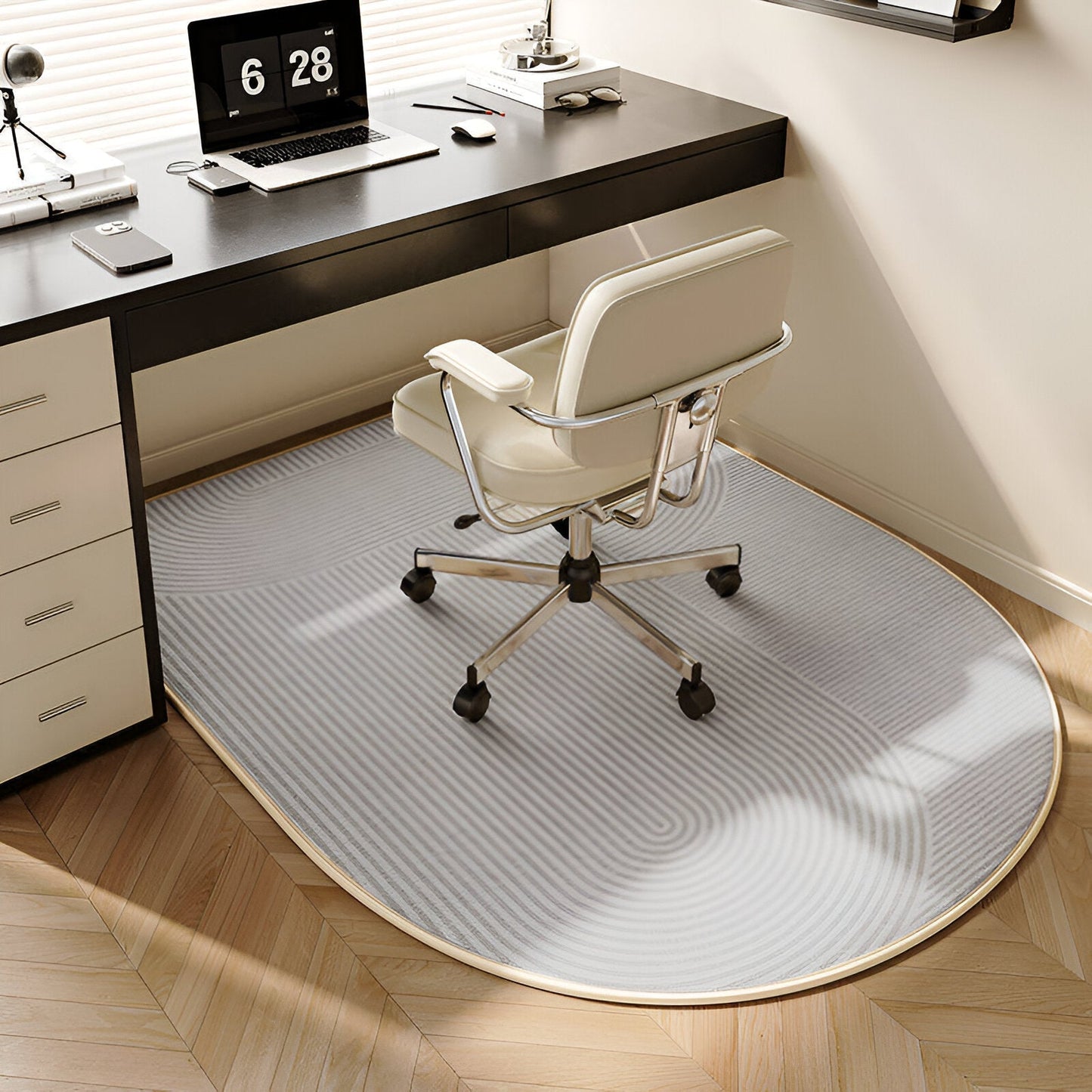 Behagelig Oval Tæppe Beige – Skridsikker og Let at Rengøre