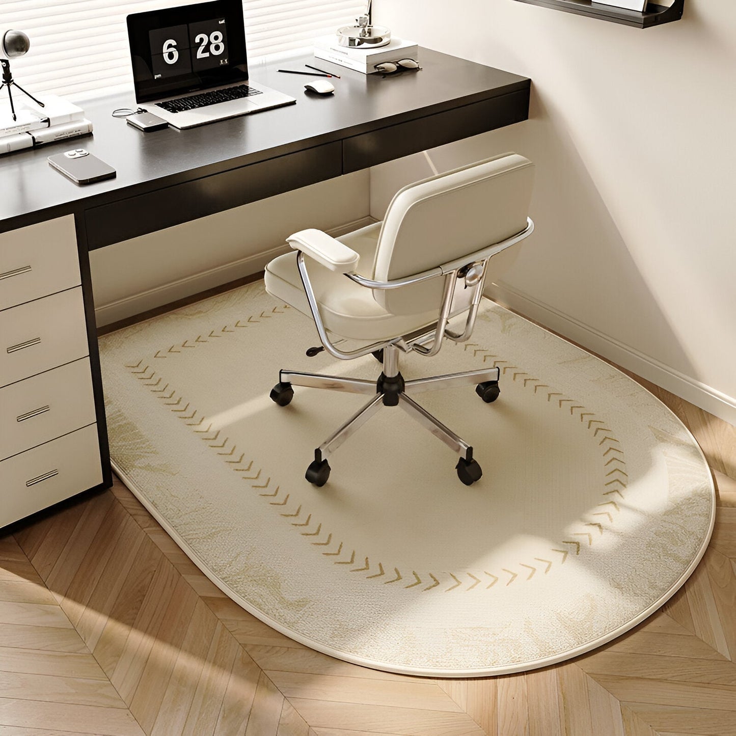 Behagelig Oval Tæppe Beige – Skridsikker og Let at Rengøre