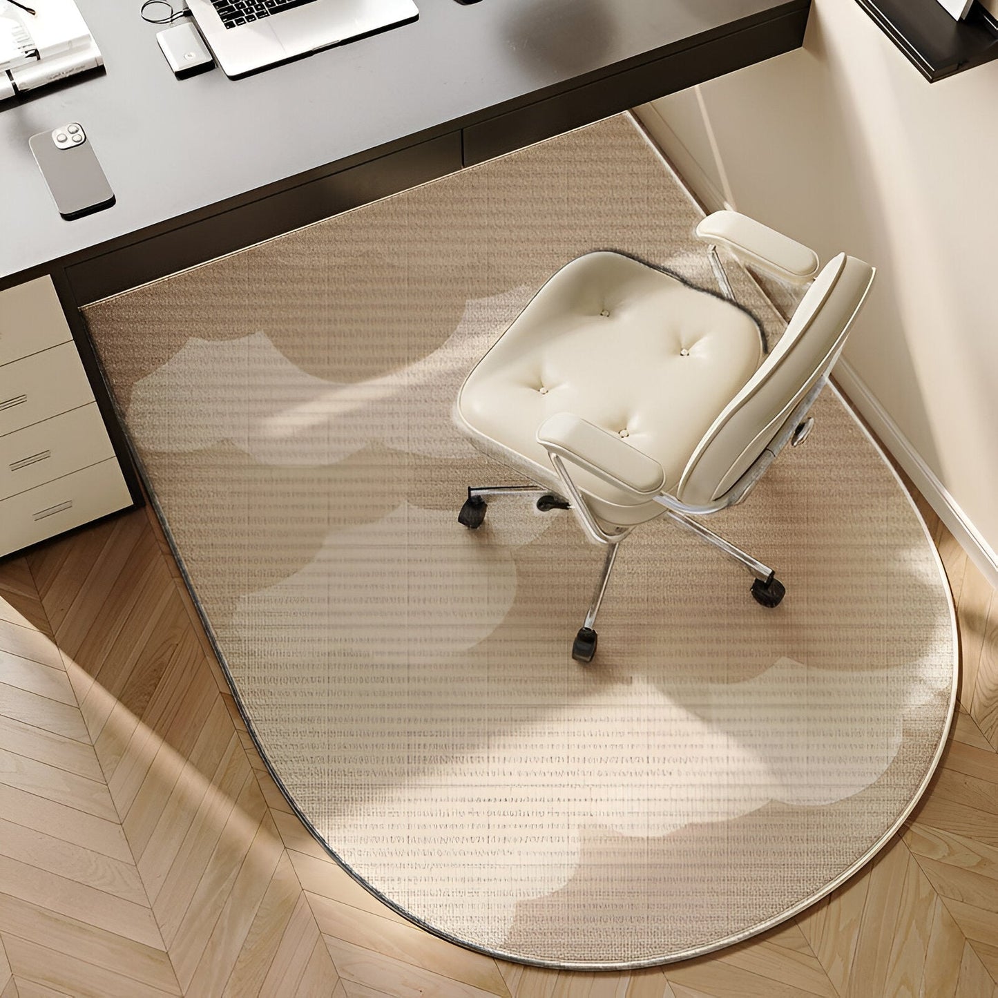 Behagelig Oval Tæppe Beige – Skridsikker og Let at Rengøre