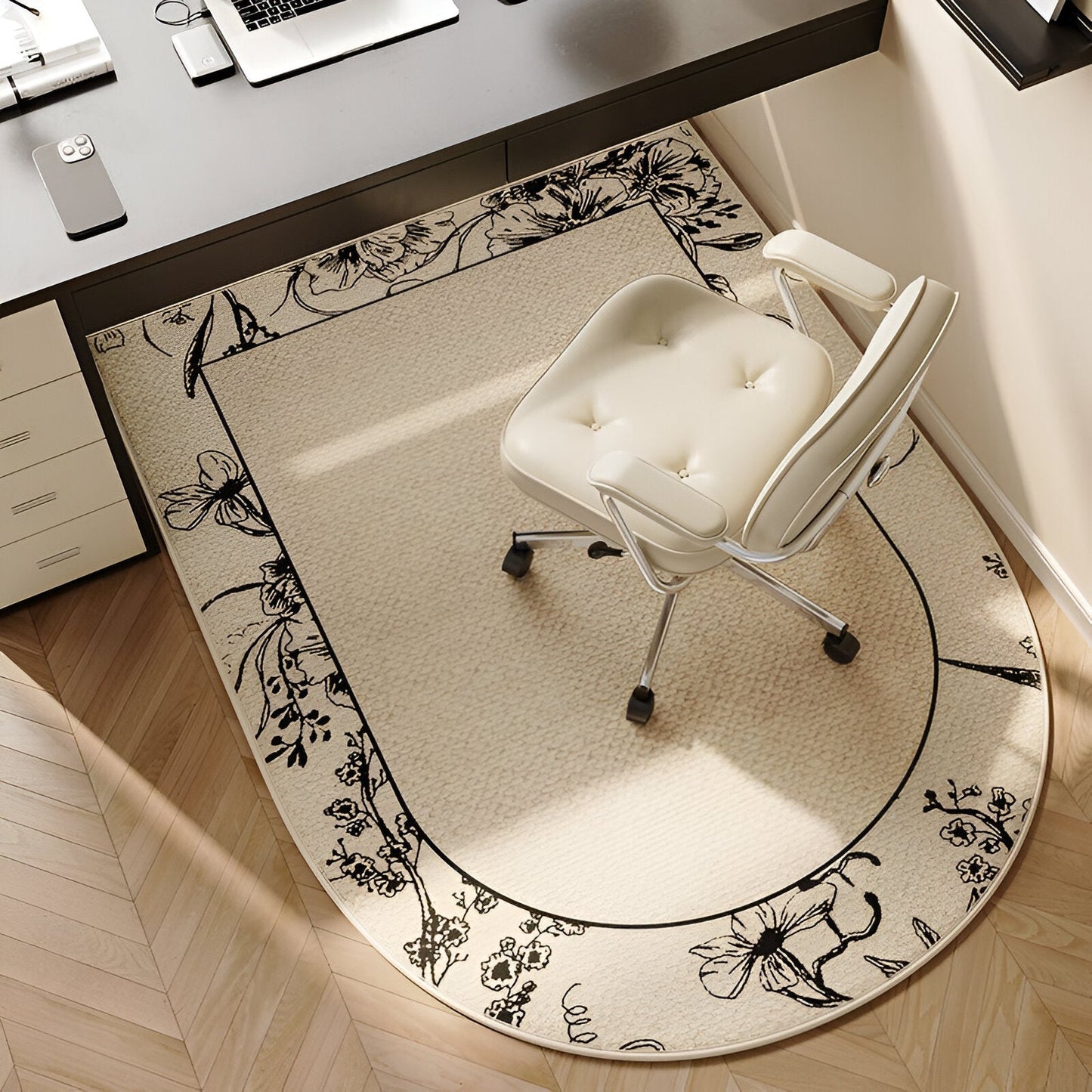 Behagelig Oval Tæppe Beige – Skridsikker og Let at Rengøre