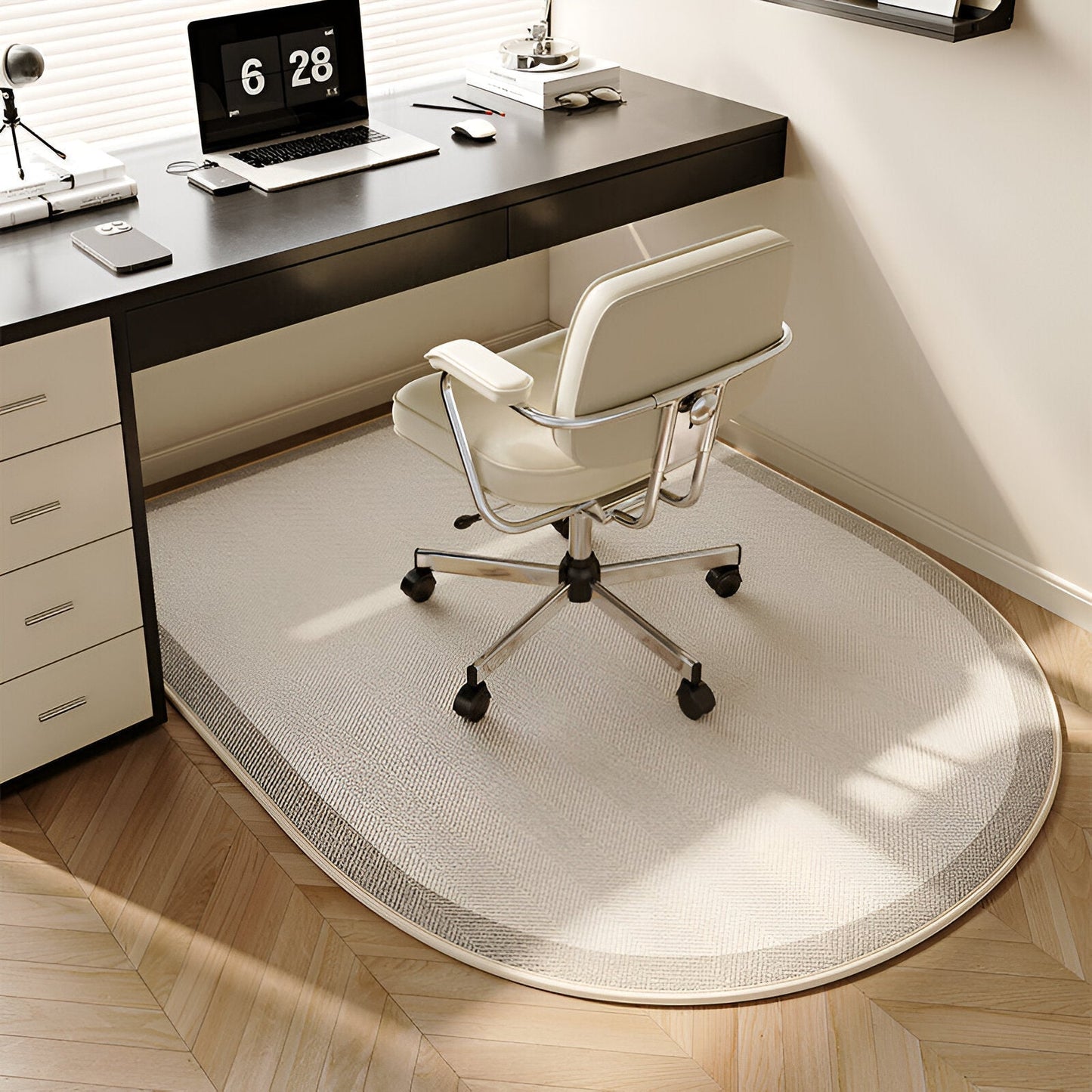 Behagelig Oval Tæppe Beige – Skridsikker og Let at Rengøre