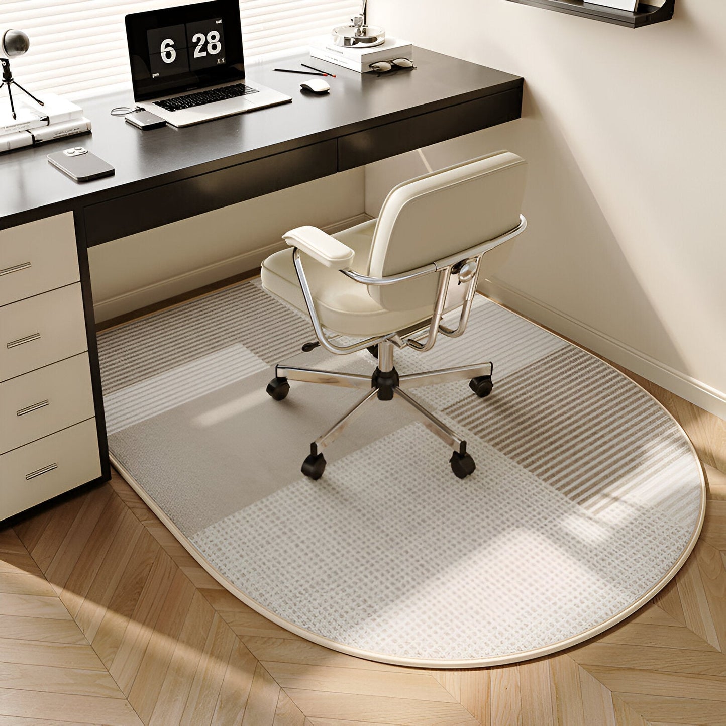 Behagelig Oval Tæppe Beige – Skridsikker og Let at Rengøre